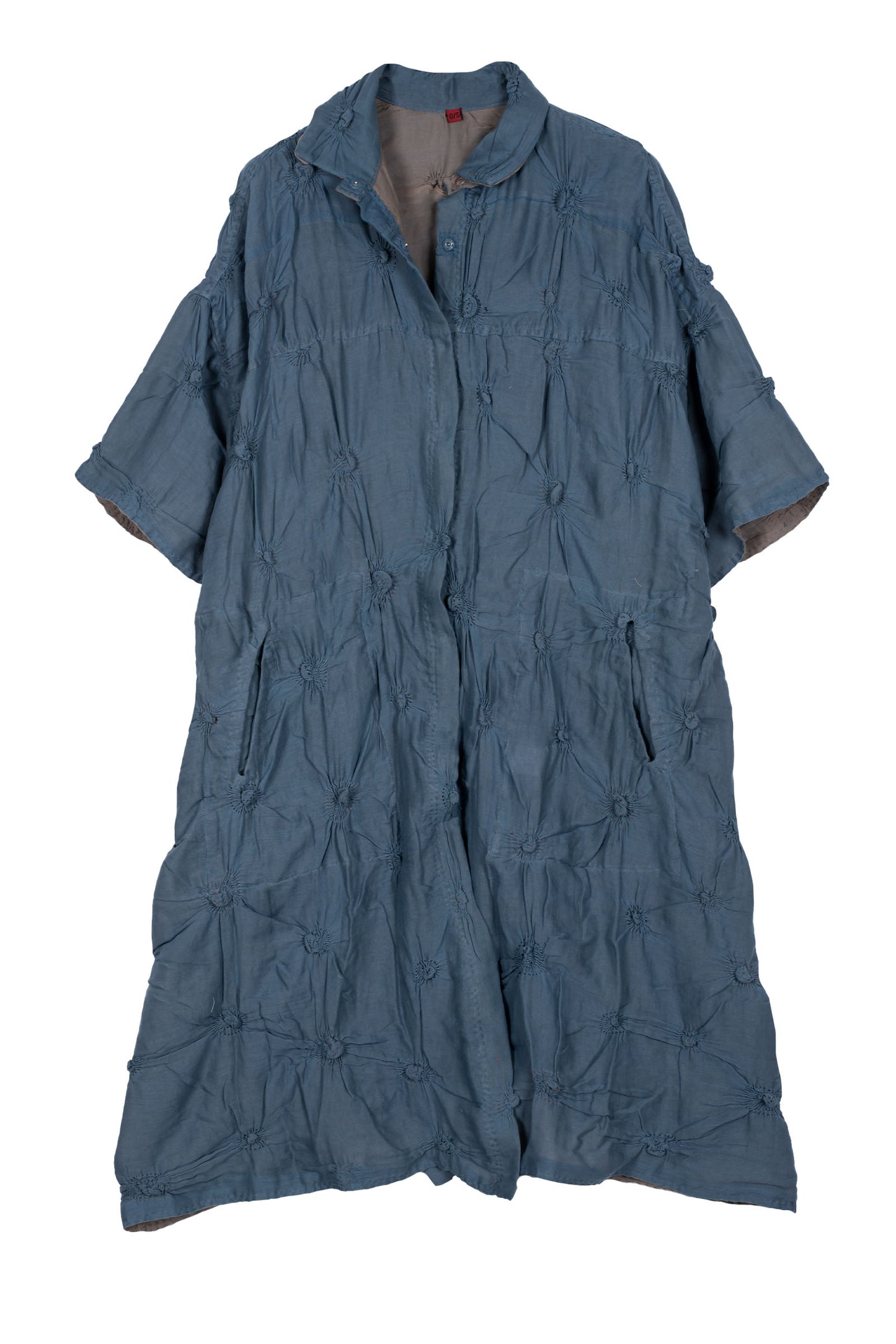 FRAYED PATCH KANTHA HALF SLV. SHIRT DRESS