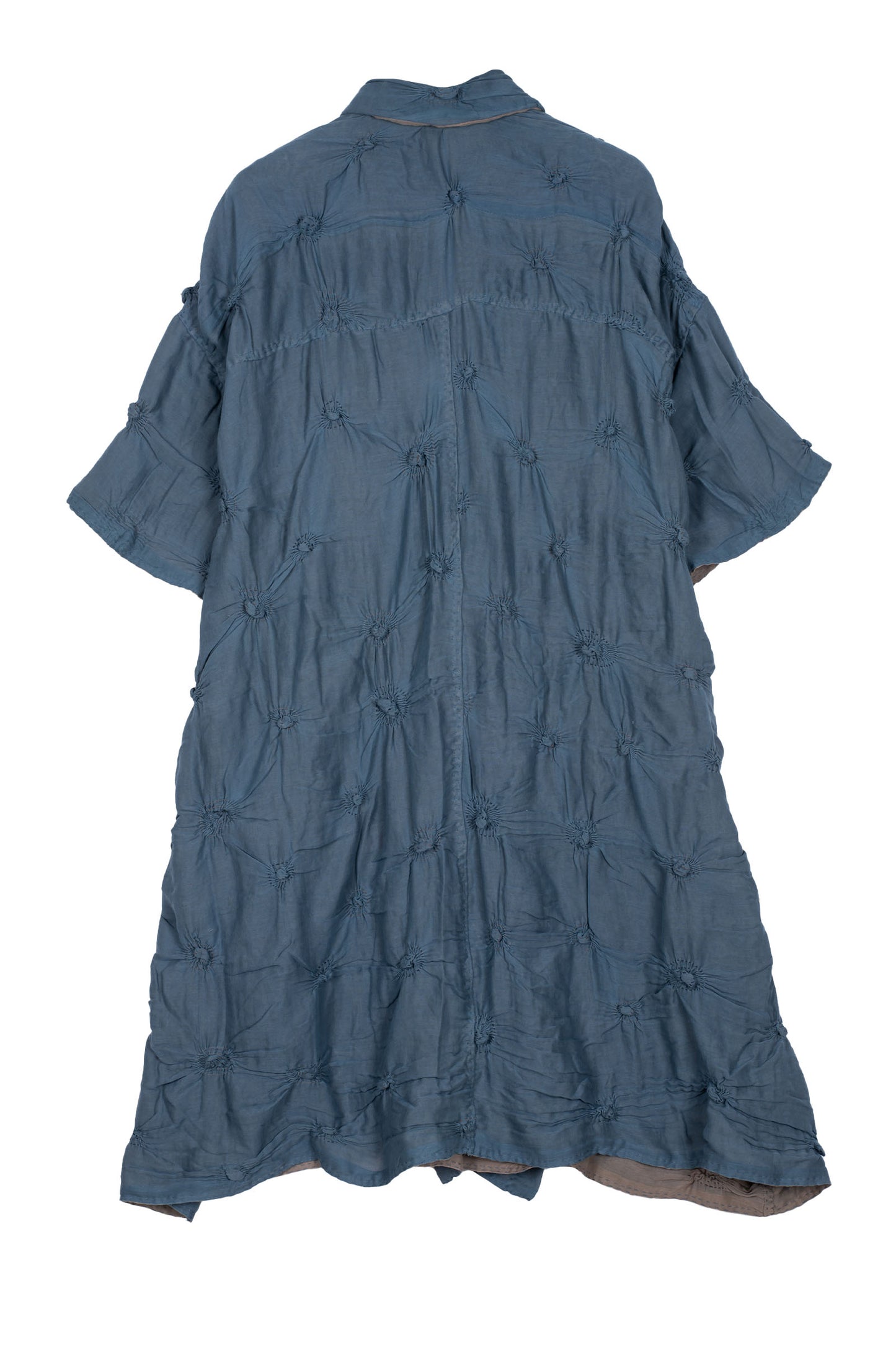 FRAYED PATCH KANTHA HALF SLV. SHIRT DRESS