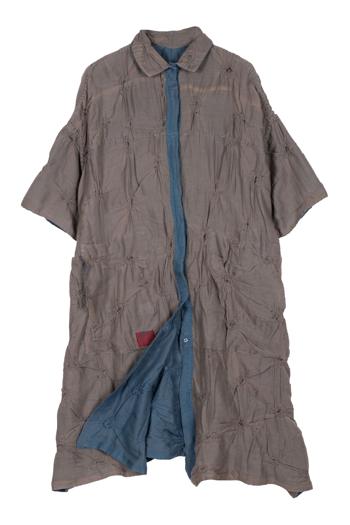 FRAYED PATCH KANTHA HALF SLV. SHIRT DRESS