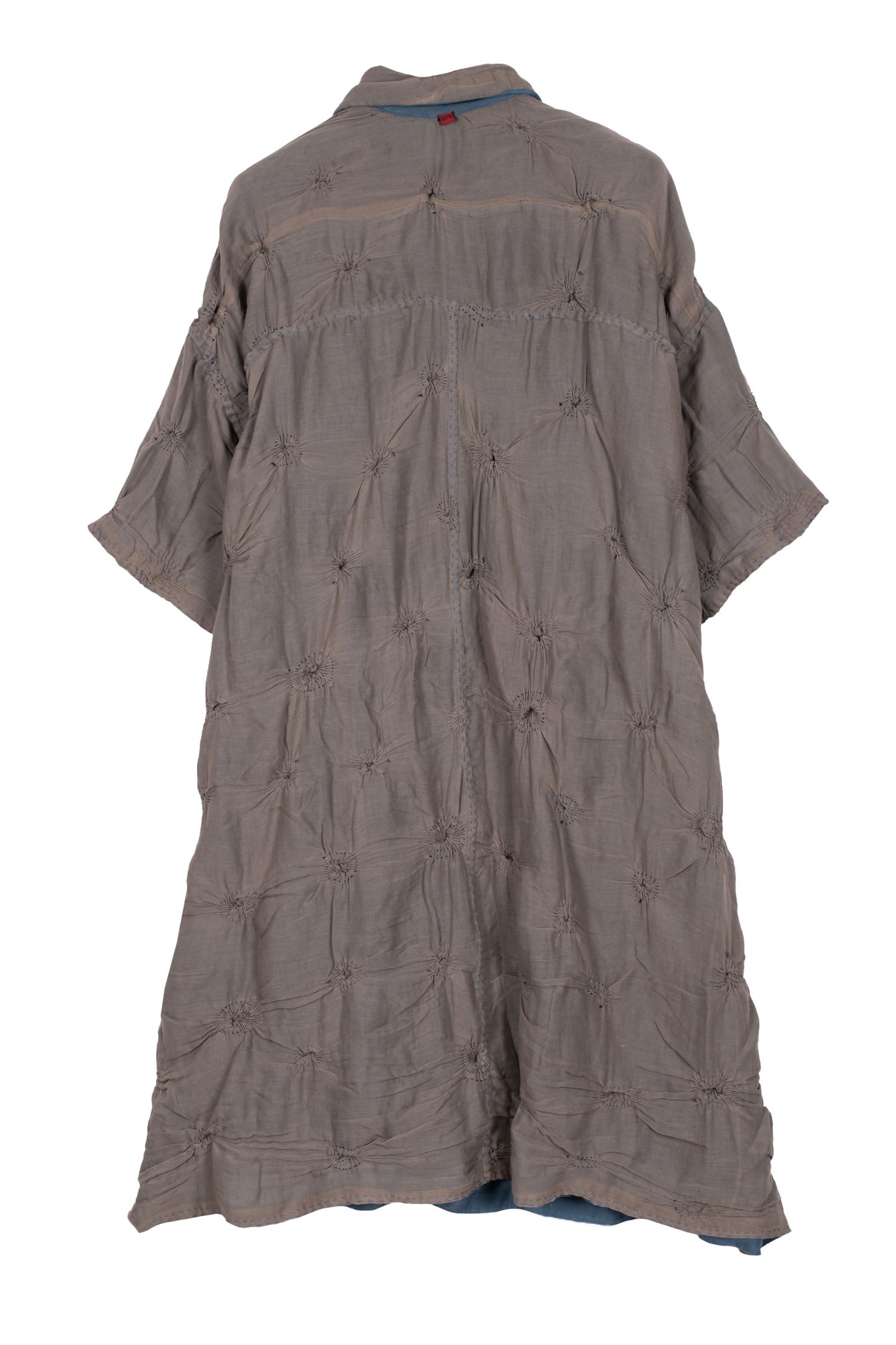 FRAYED PATCH KANTHA HALF SLV. SHIRT DRESS