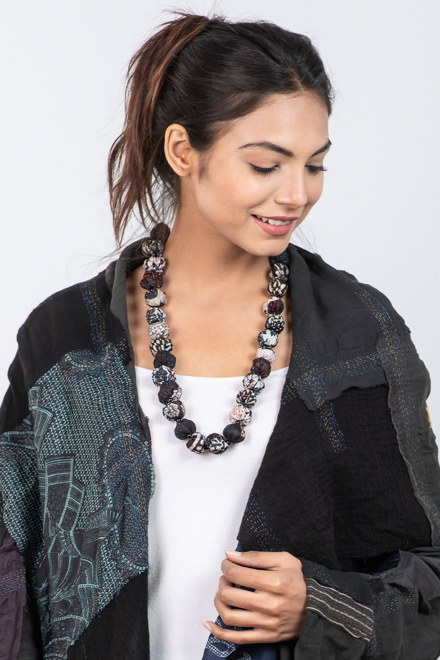 VINTAGE SILK KANTHA SMALL NUTS MEDIUM NECKLACE
