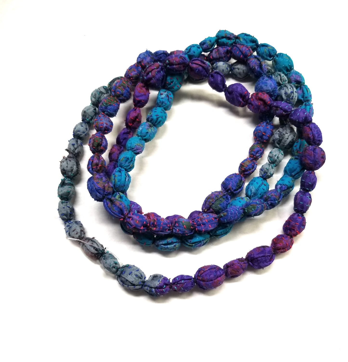 VINTAGE SILK KANTHA TIE-BEADS LONG NECKLACE