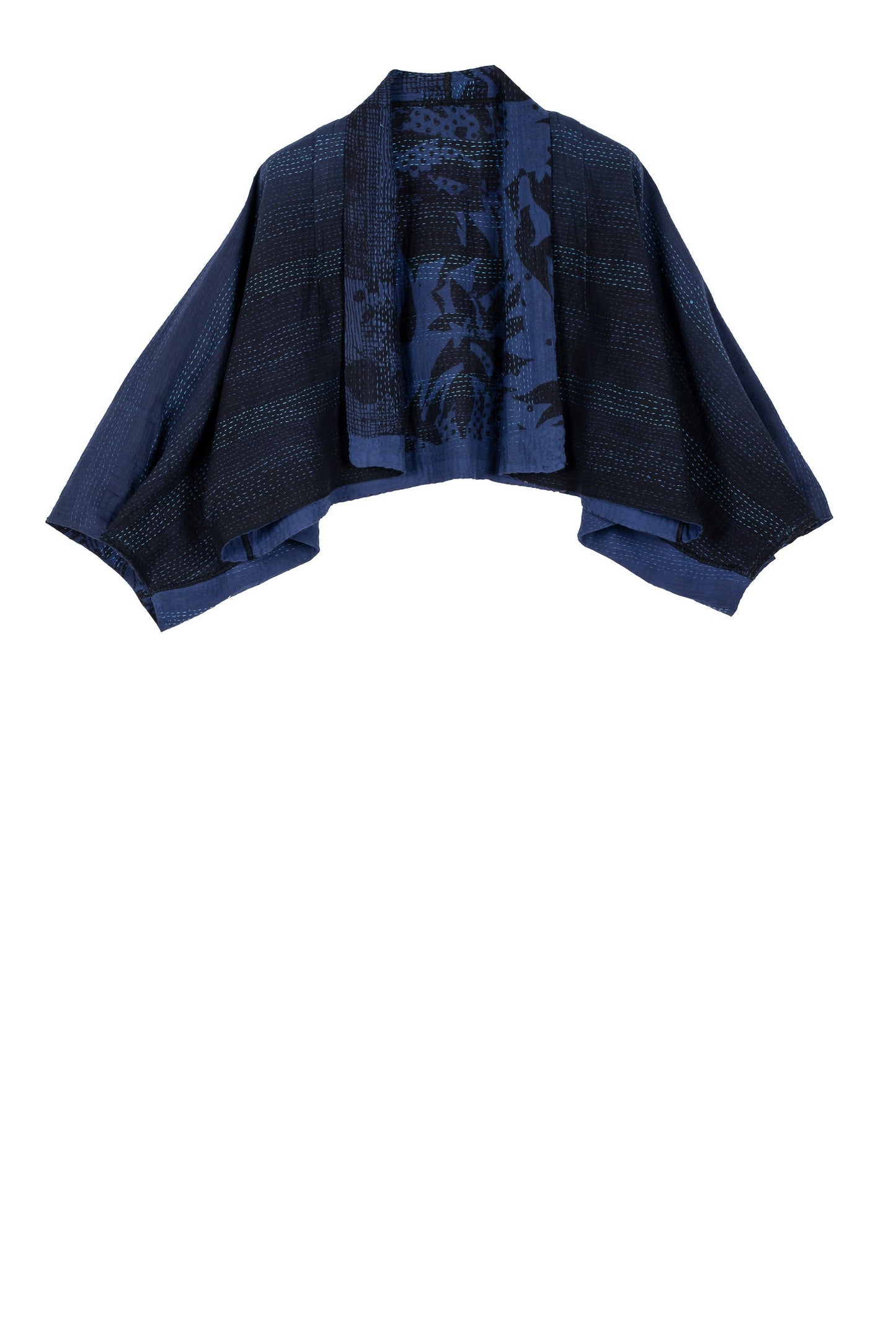 MONOTONE TWILIGHT PRINT KANTHA PUFF SLV. SHRUG