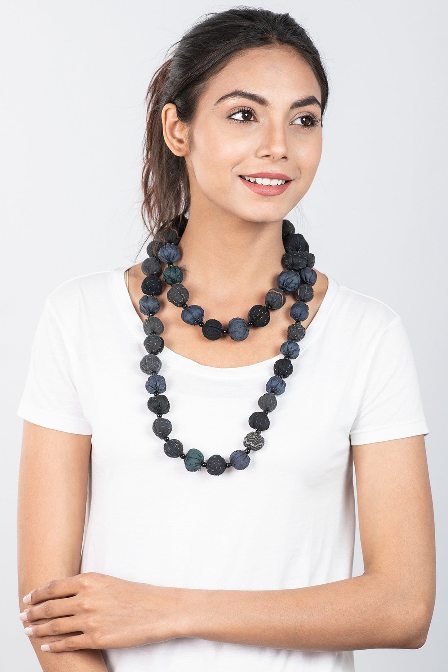 COTTON SILK SW PATCH KANTHA SMALL NUTS LONG NECKLACE