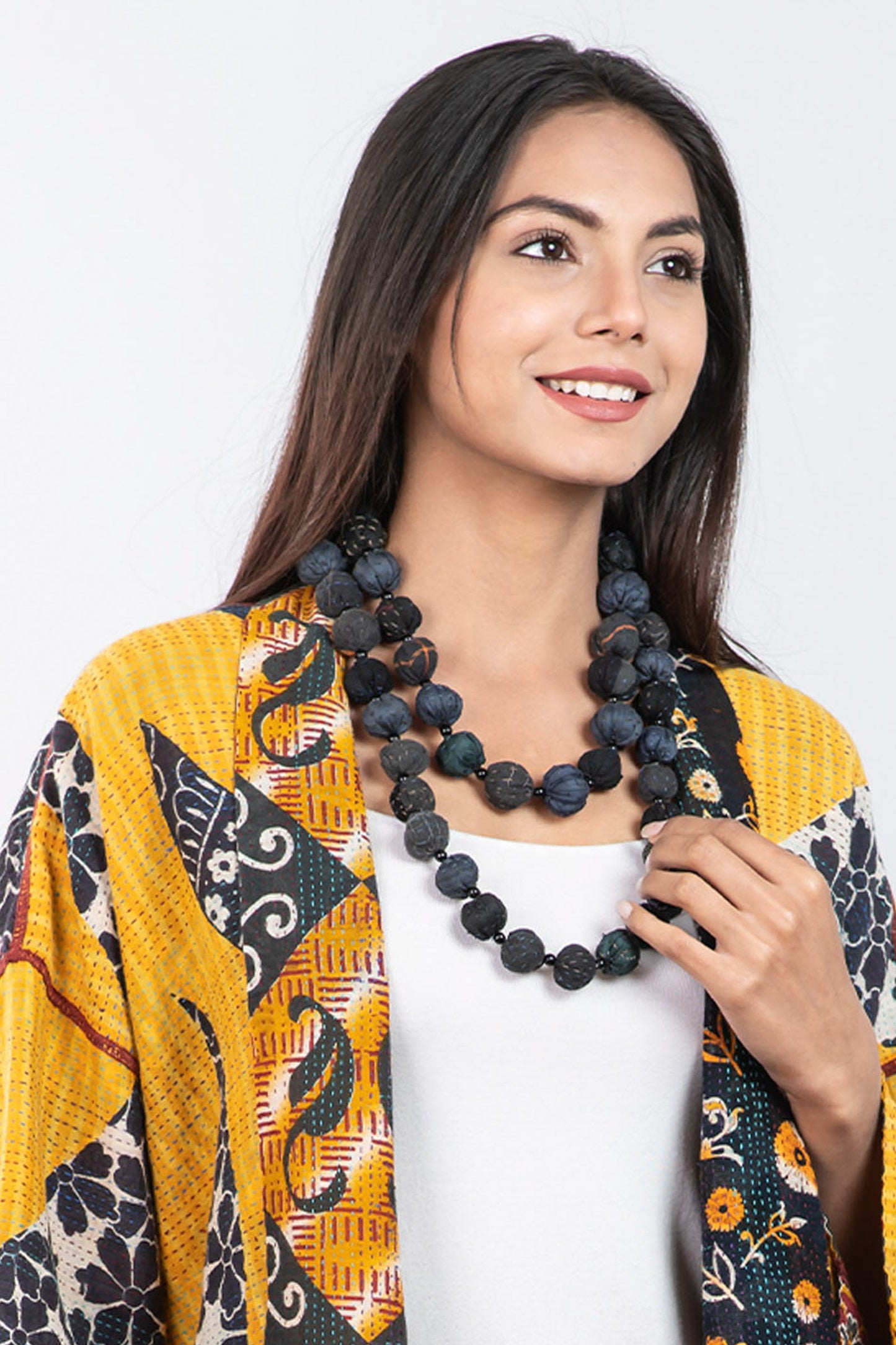 COTTON SILK SW PATCH KANTHA SMALL NUTS LONG NECKLACE