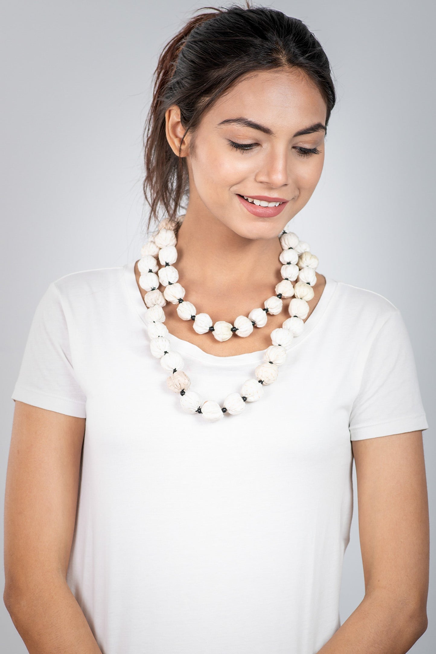 COTTON SILK SW PATCH KANTHA SMALL NUTS LONG NECKLACE