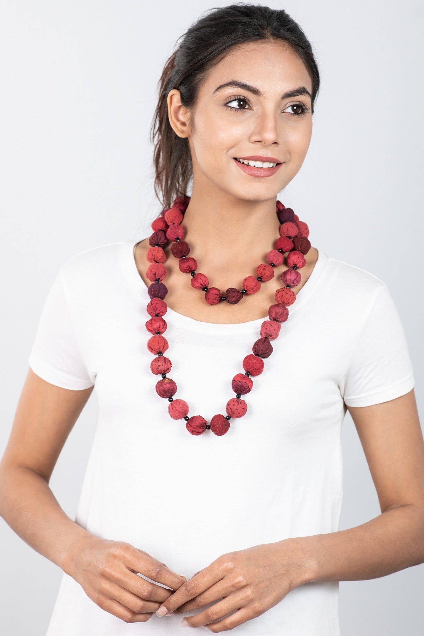 COTTON SILK SW PATCH KANTHA SMALL NUTS LONG NECKLACE