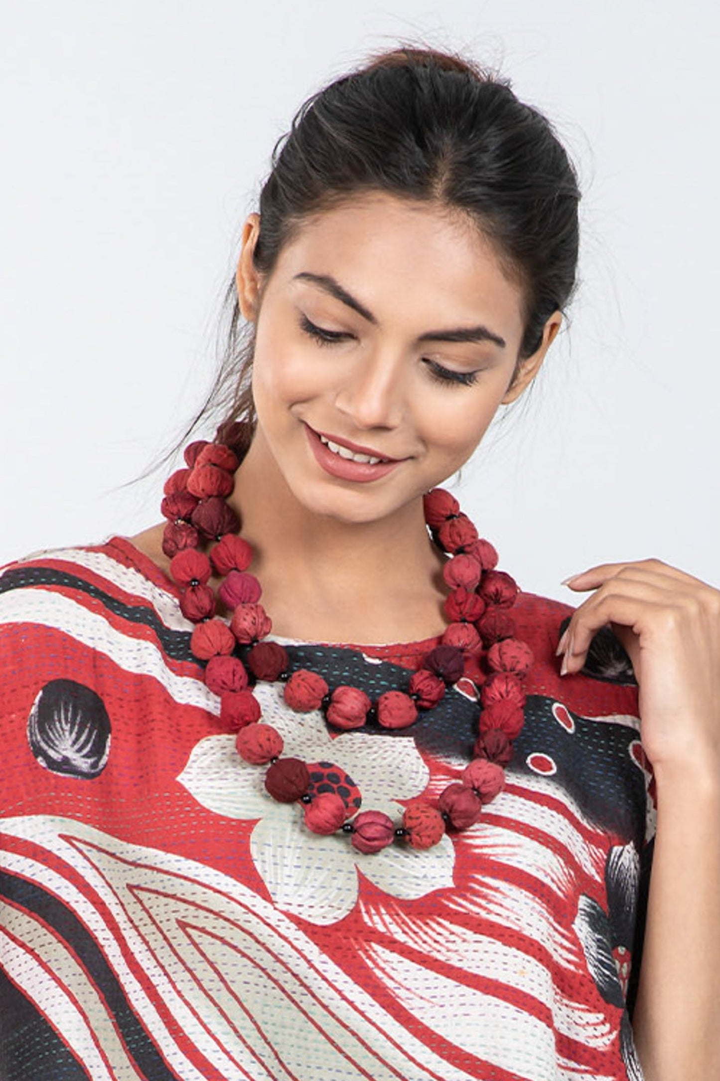 COTTON SILK SW PATCH KANTHA SMALL NUTS LONG NECKLACE