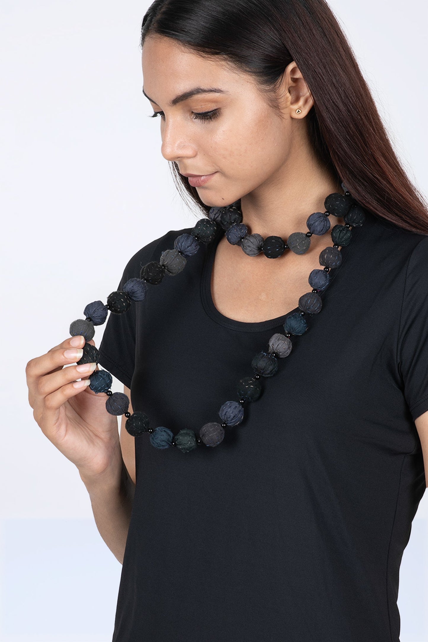 COTTON SILK SW PATCH KANTHA SMALL NUTS LONG NECKLACE