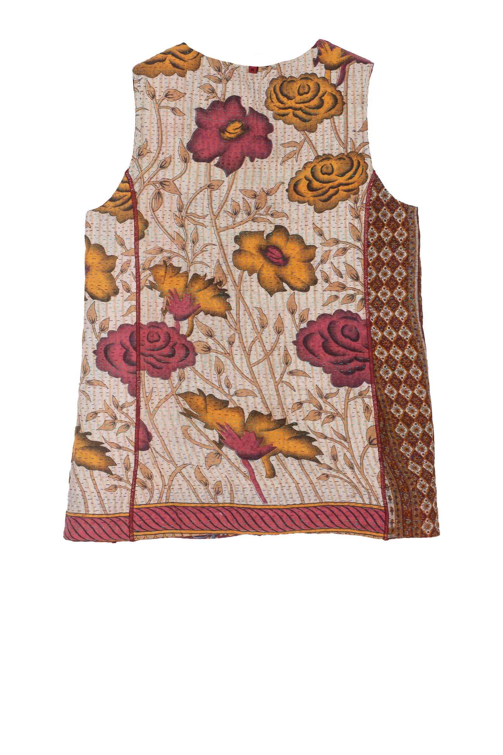 VINTAGE COTTON KANTHA CREW NECK FITTED VEST MEDIUM