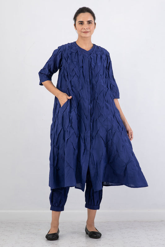 DYED COTTON SILK VOILE WAVY WAVY TUCK DUSTER