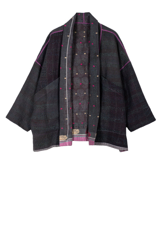 WOVEN VINTAGE COTTON KANTHA BIG POCKET JACKET