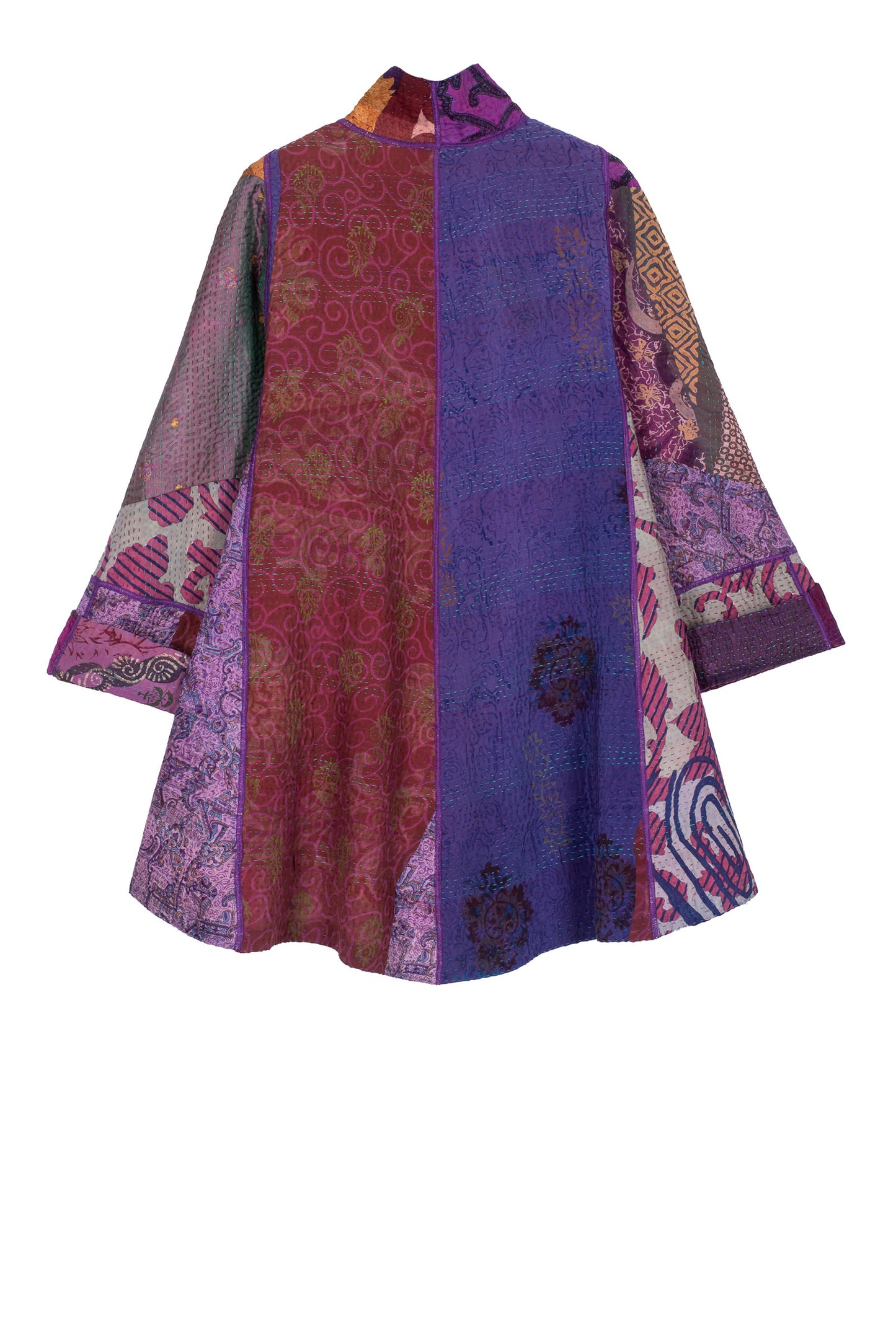 JACQUARD SILK KANTHA FLARE LONG JACKET