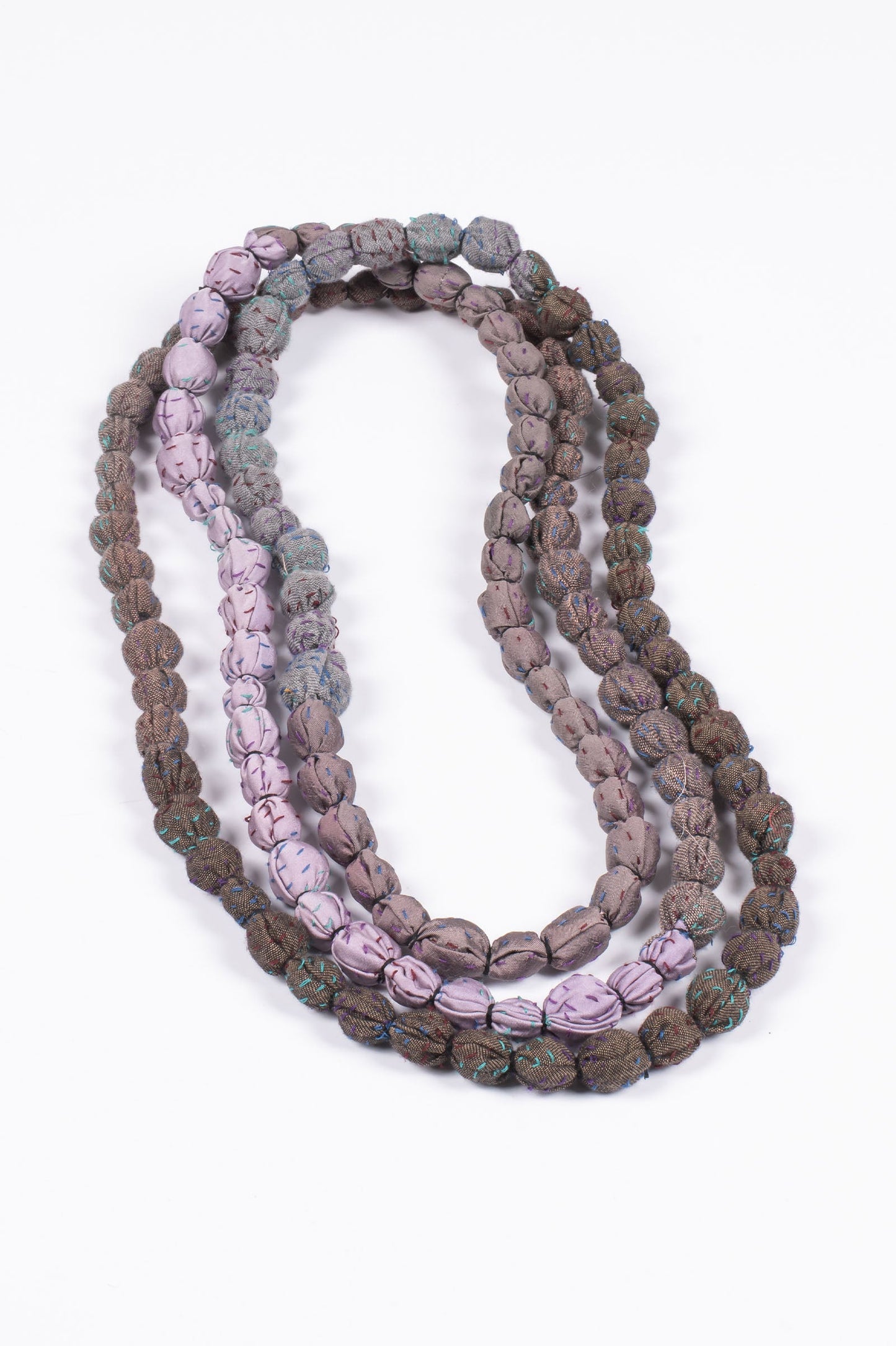 VINTAGE SILK KANTHA TIE BEADS LONG NECKLACE