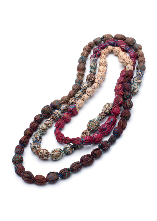 VINTAGE SILK KANTHA TIE-BEADS LONG NECKLACE